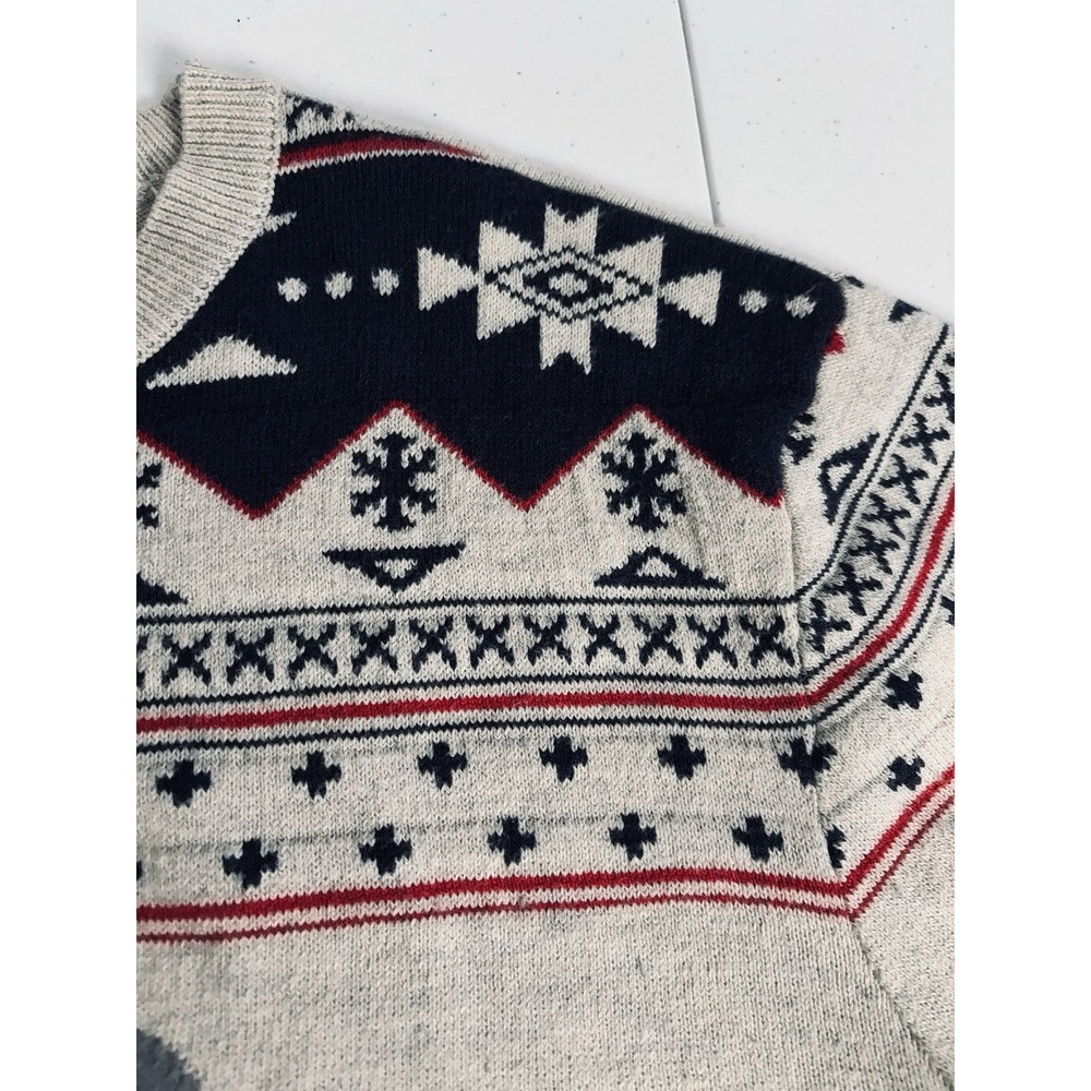 On The Byas Mens Small Gray Navy Red Fair Isle Holiday Graphic Wolf Knit Sweater - Picture 5 of 14